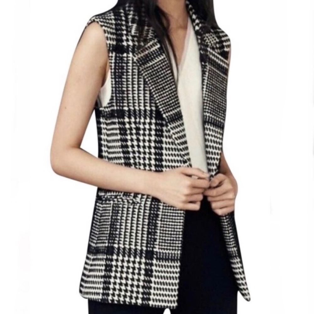 Theory Eldora Glen Plaid Wool Blend Vest Sz 00